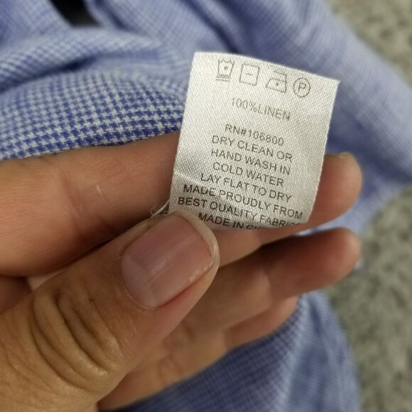 Boho Chic Shirt Womens Small Blue 100% Linen Button Up Long Sleeve - Picture 11 of 12